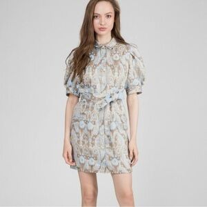 SANDRO Orlan Brocade Jacquard Dress Sz 42 (LARGE) Blue Gold Modern Baroque